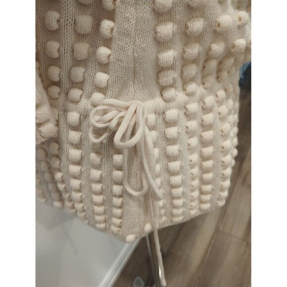 j.ing Ivory Cream Popcorn Knit Textured Drawstring Bell Sleeve sweater S - Picture 6 of 13